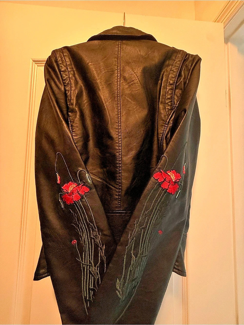 Embroidered Moto Jacket in Black & Red NWT - Picture 3 of 5